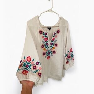Talbots White Blouse with Floral Embroidery